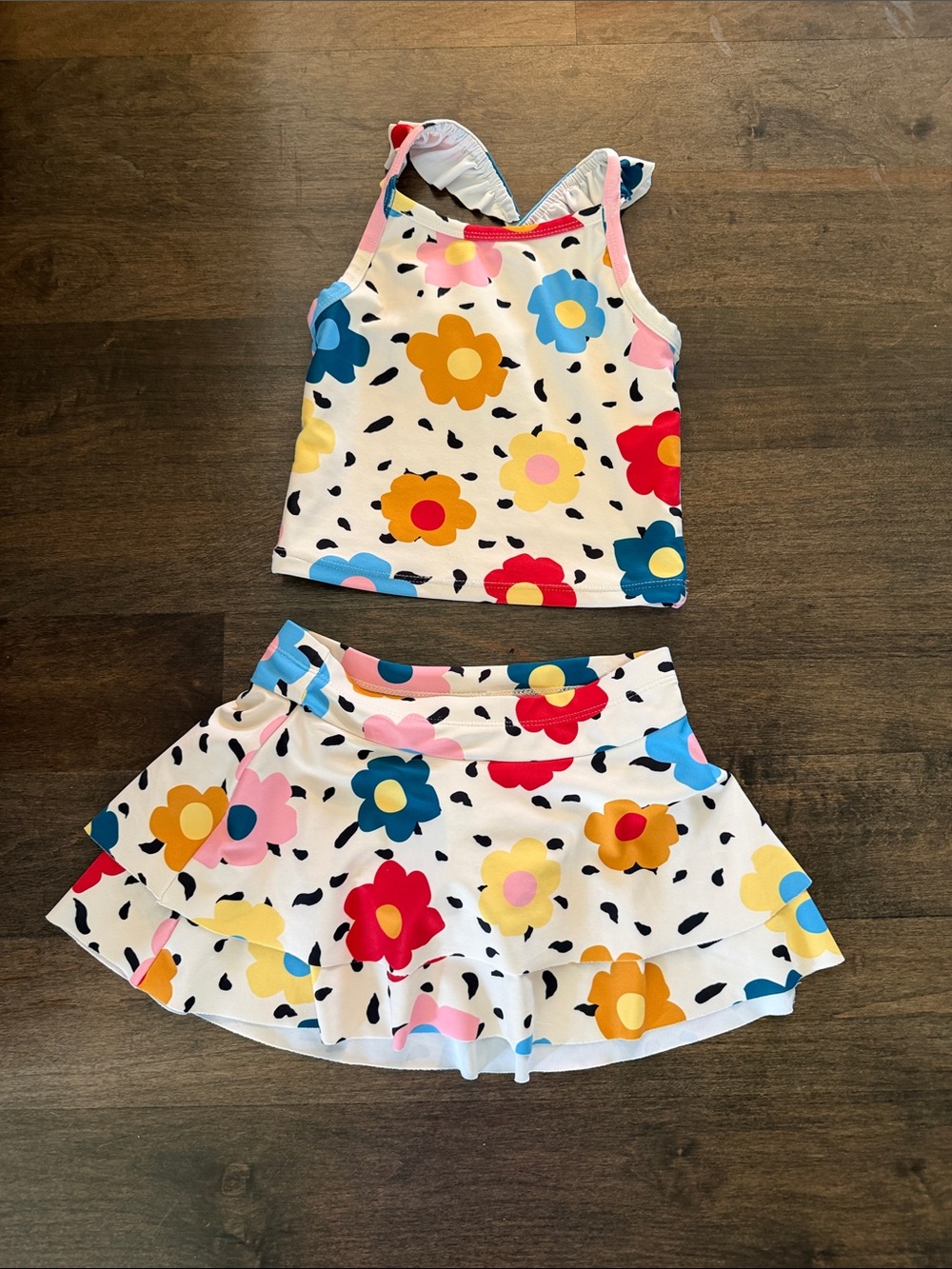 Hanna Andersson White Kids Tankini Set with Red, Blue, Yellow, Pink Floral Print